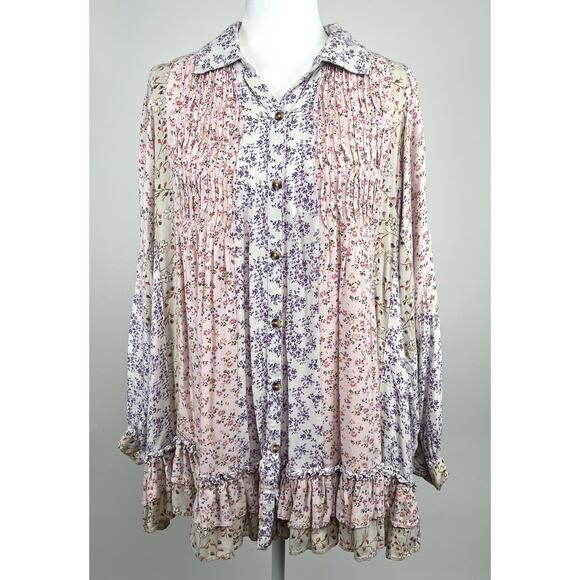 Floral Tiered Button-Front Mini Dress in Pastel Pink - Picture 2 of 16